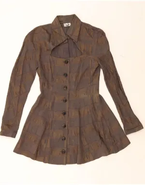 VINTAGE Womens Shirt Dress IT 42 Medium Grey Geometric Viscose Slim Silhouette Classic Color