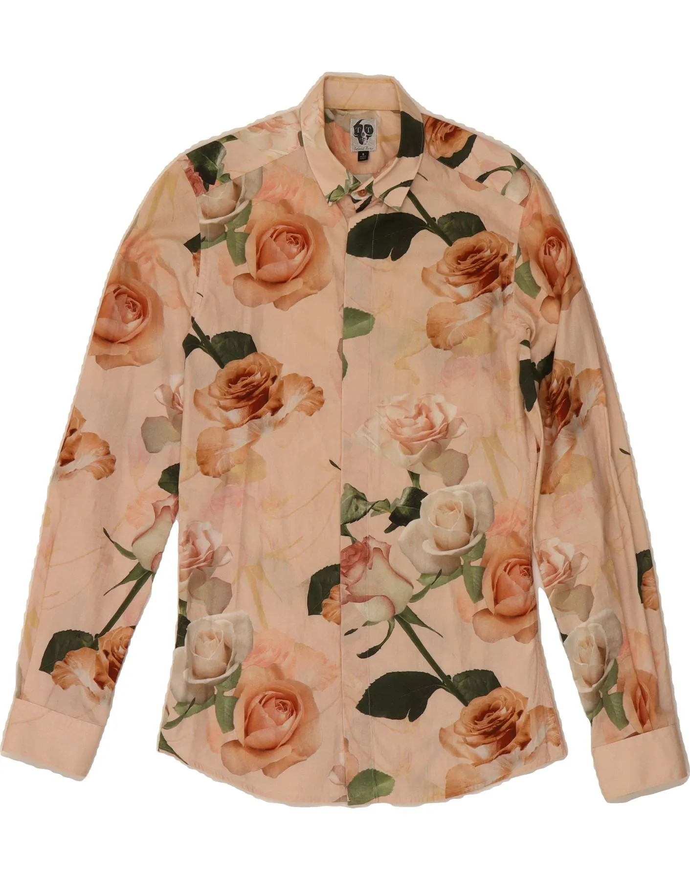 VINTAGE Womens Shirt UK 10 Small Pink Floral Cotton Tailored Fit