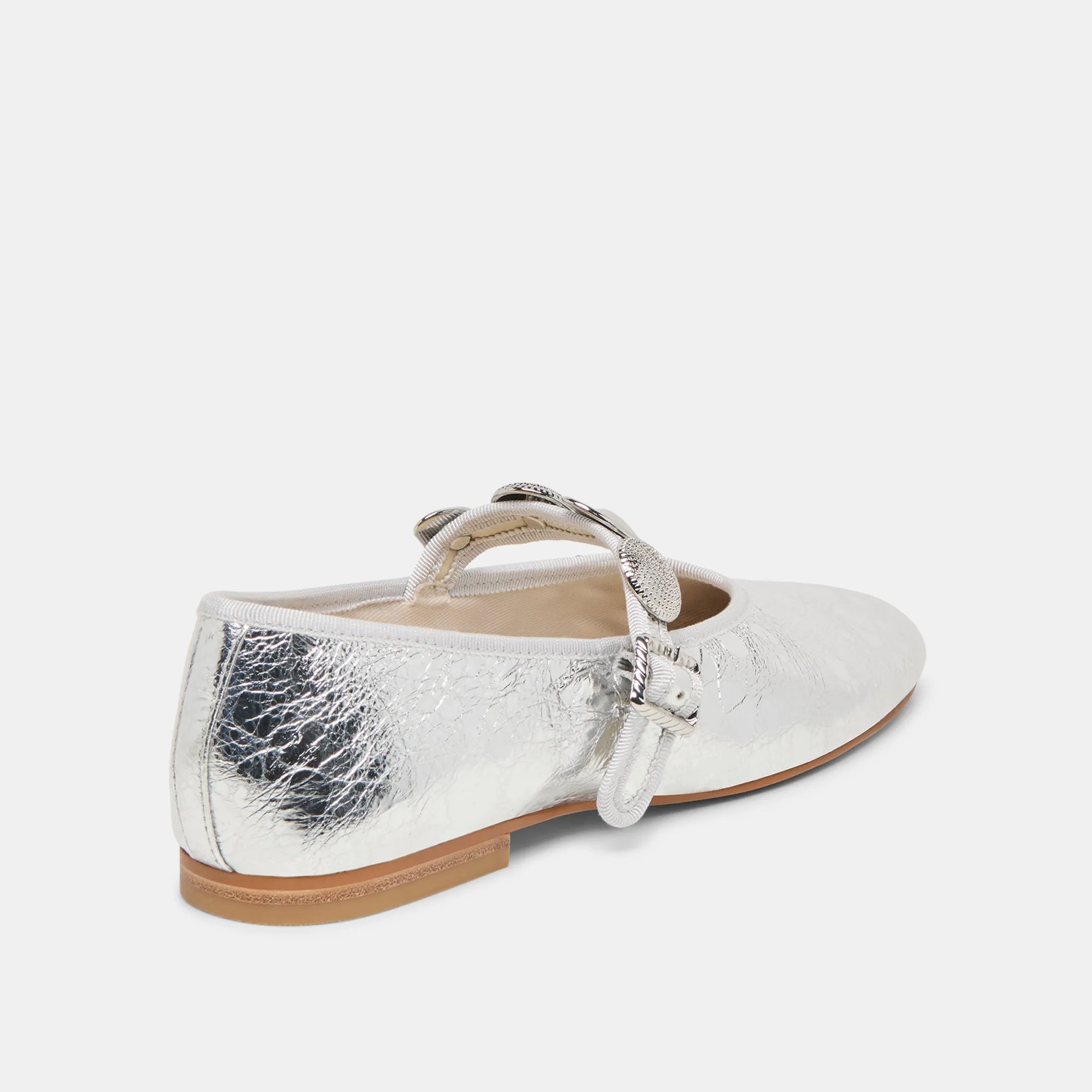 RELAN BALLET FLATS SILVER DISTRESSED LEATHER Style Ready Footwear Flower Glow