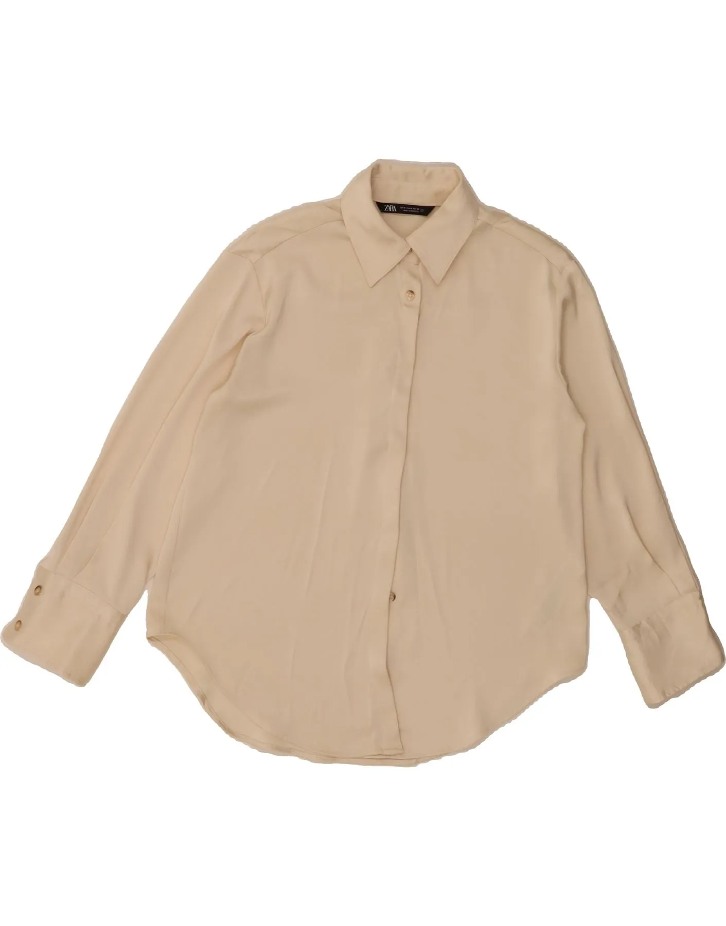 Conference Appropriate ZARA Womens Shirt Blouse UK 14 Medium Beige Polyester
