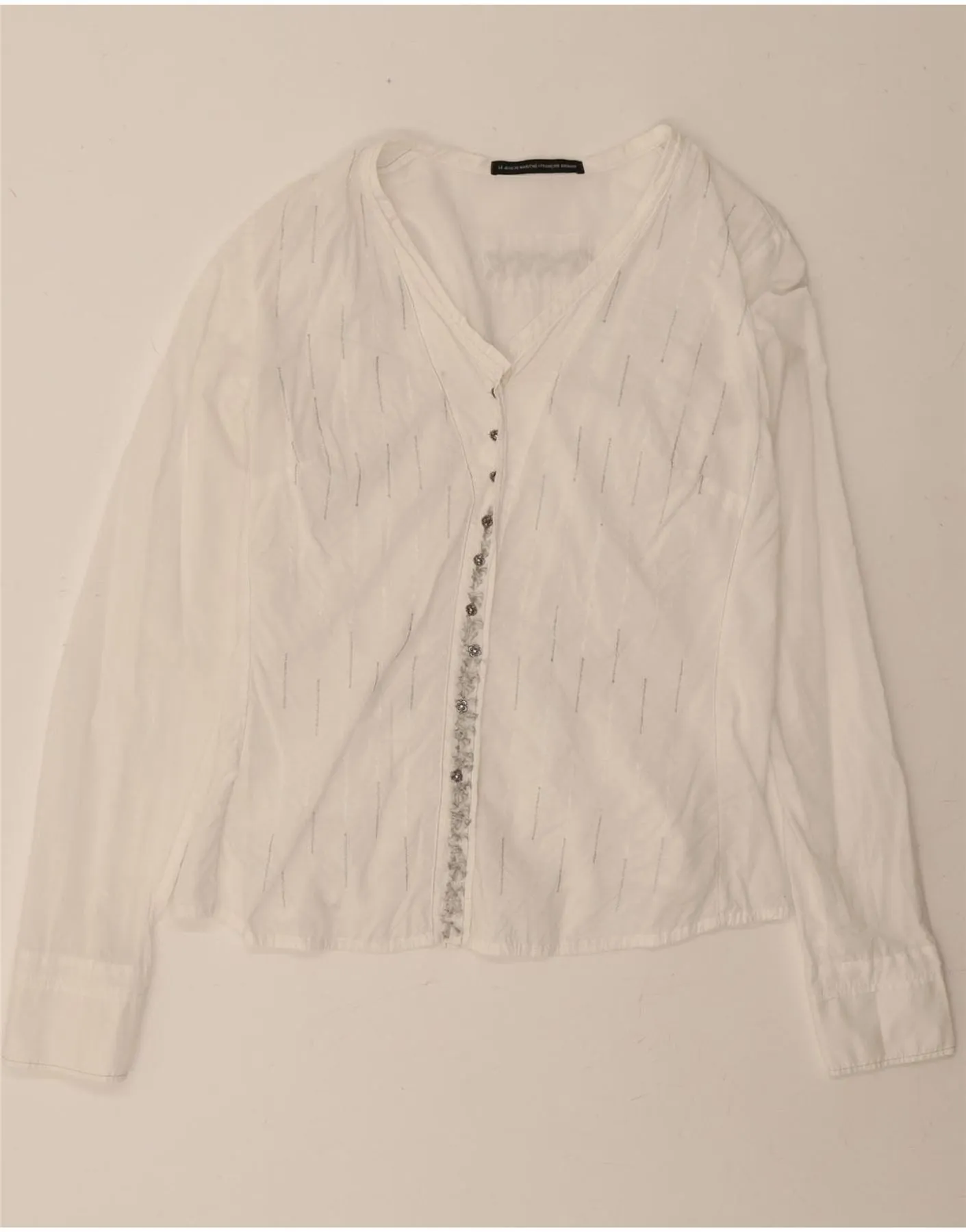 VINTAGE Womens Shirt Blouse IT 46 Large White Floral Chic Look