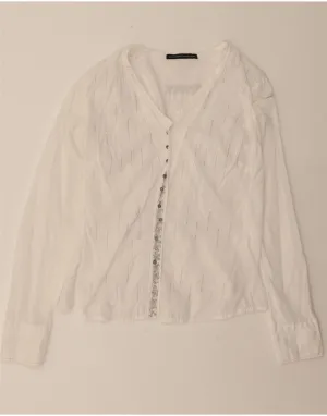 VINTAGE Womens Shirt Blouse IT 46 Large White Floral Chic Look