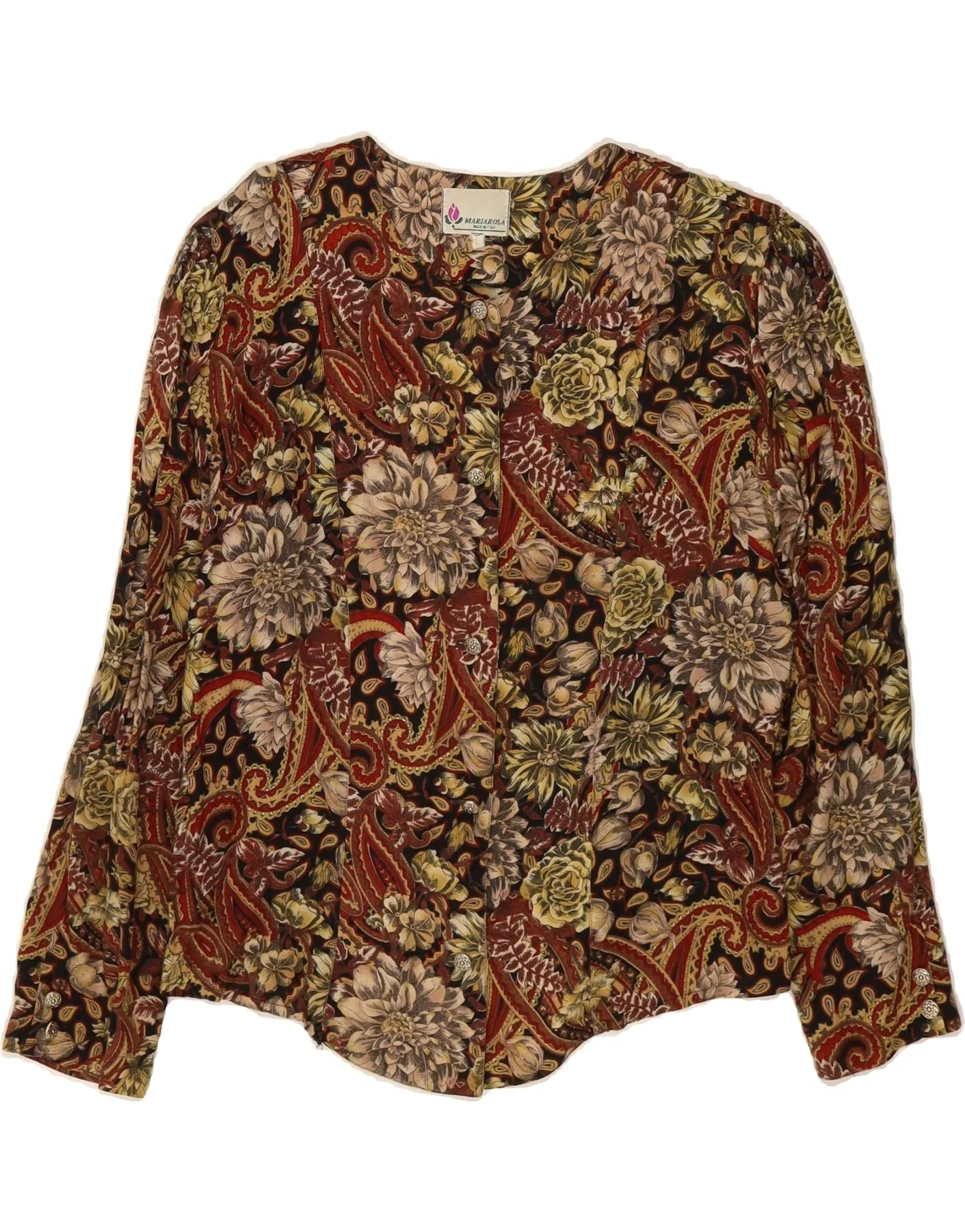 VINTAGE Womens Shirt Blouse UK 16 Large Brown Floral Viscose Trend-Driven