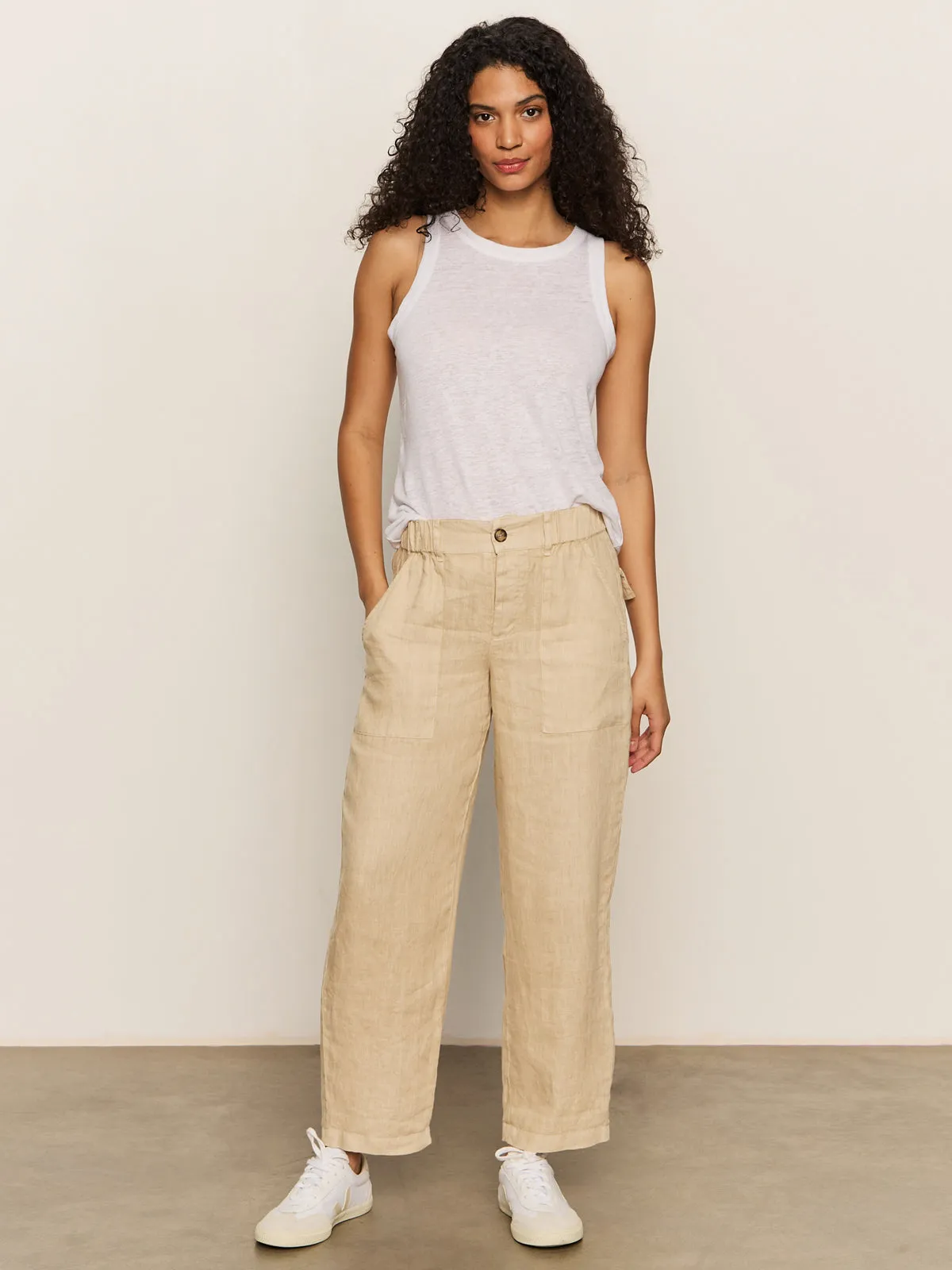 Relaxed Linen Cruiser Semi High Rise Pant Sandstone Premium Stretch
