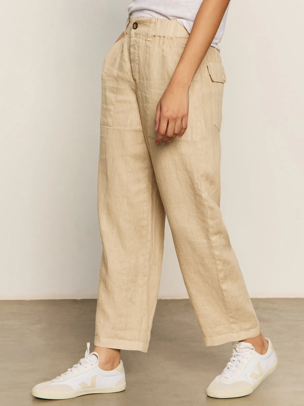 breathable panels Stay Cool Relaxed Linen Cruiser Semi High Rise Pant Sandstone