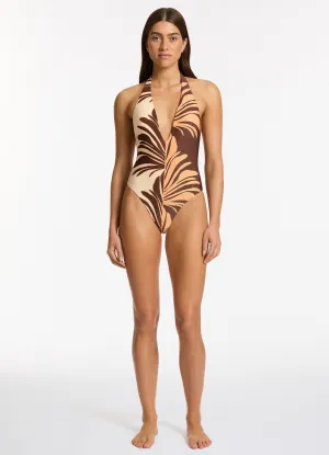 Dahlia Palm Plunge One Piece - Chocolate Summer Staple