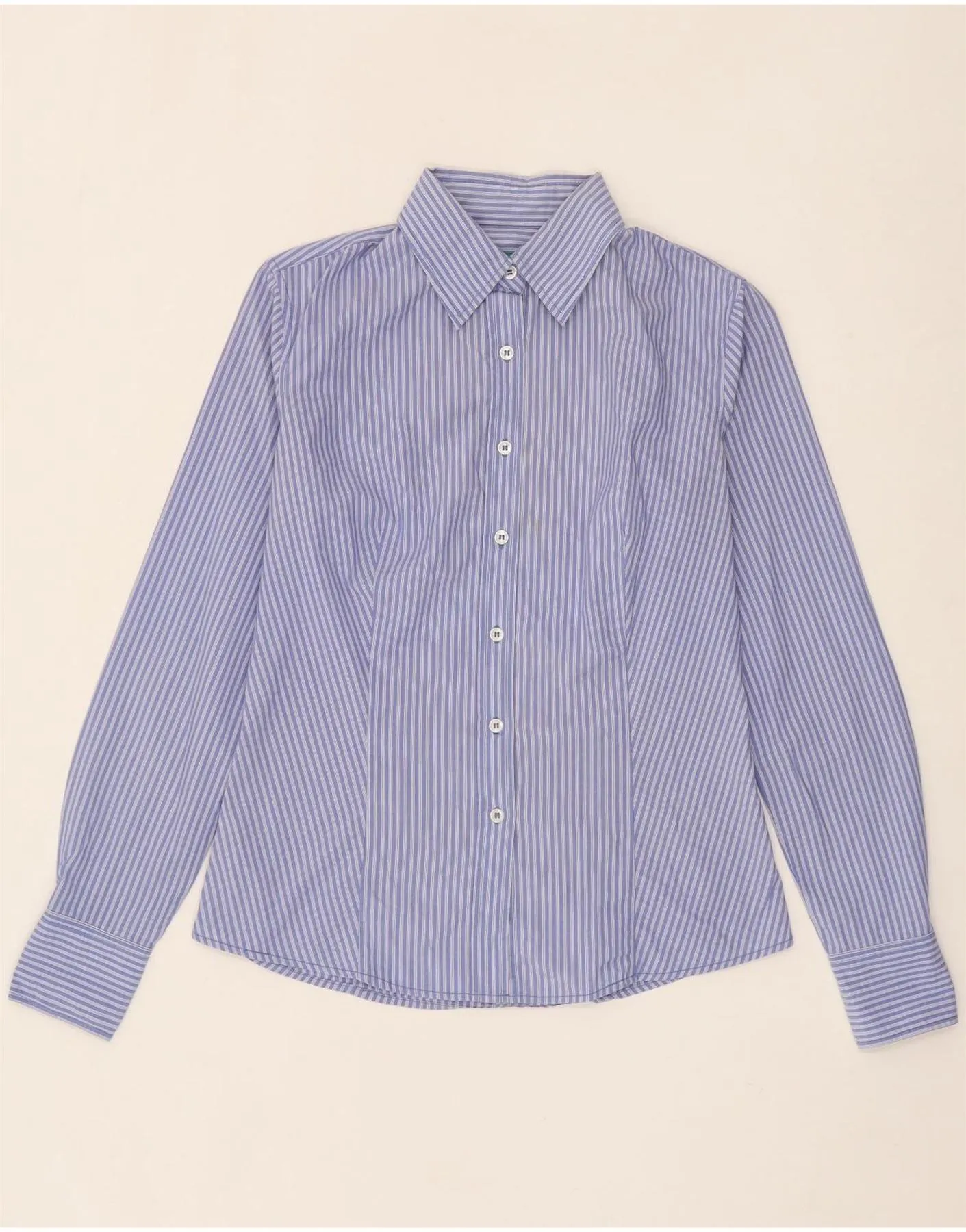 BENETTON Womens Shirt UK 12 Medium Blue Striped Minimalist Design