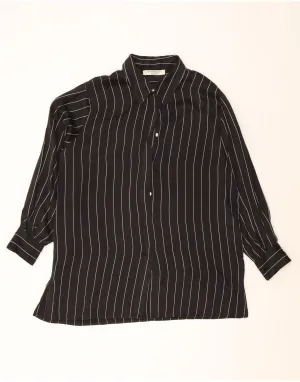 MARINA RINALDI Womens Shirt Blouse UK 20 2XL Black Pinstripe Silk Unisex Design Anti Static Lining