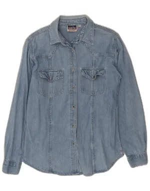 VINTAGE Womens Denim Shirt UK 14 Large Blue Cotton Hiking Gear