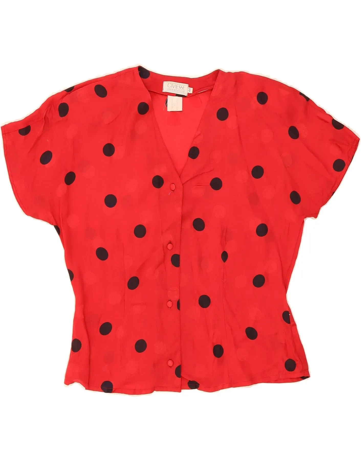 Classic Appeal Party Ready VINTAGE Womens Shirt Blouse IT 44 Medium Red Polka Dot Silk
