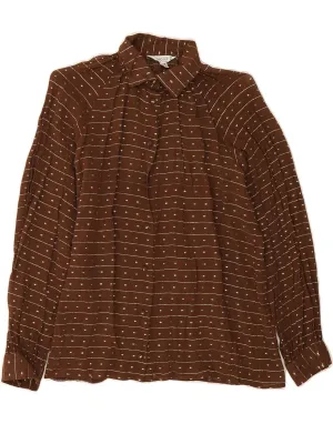 VINTAGE Womens Shirt Blouse IT 46 Large Brown Spotted Viscose V-neck style