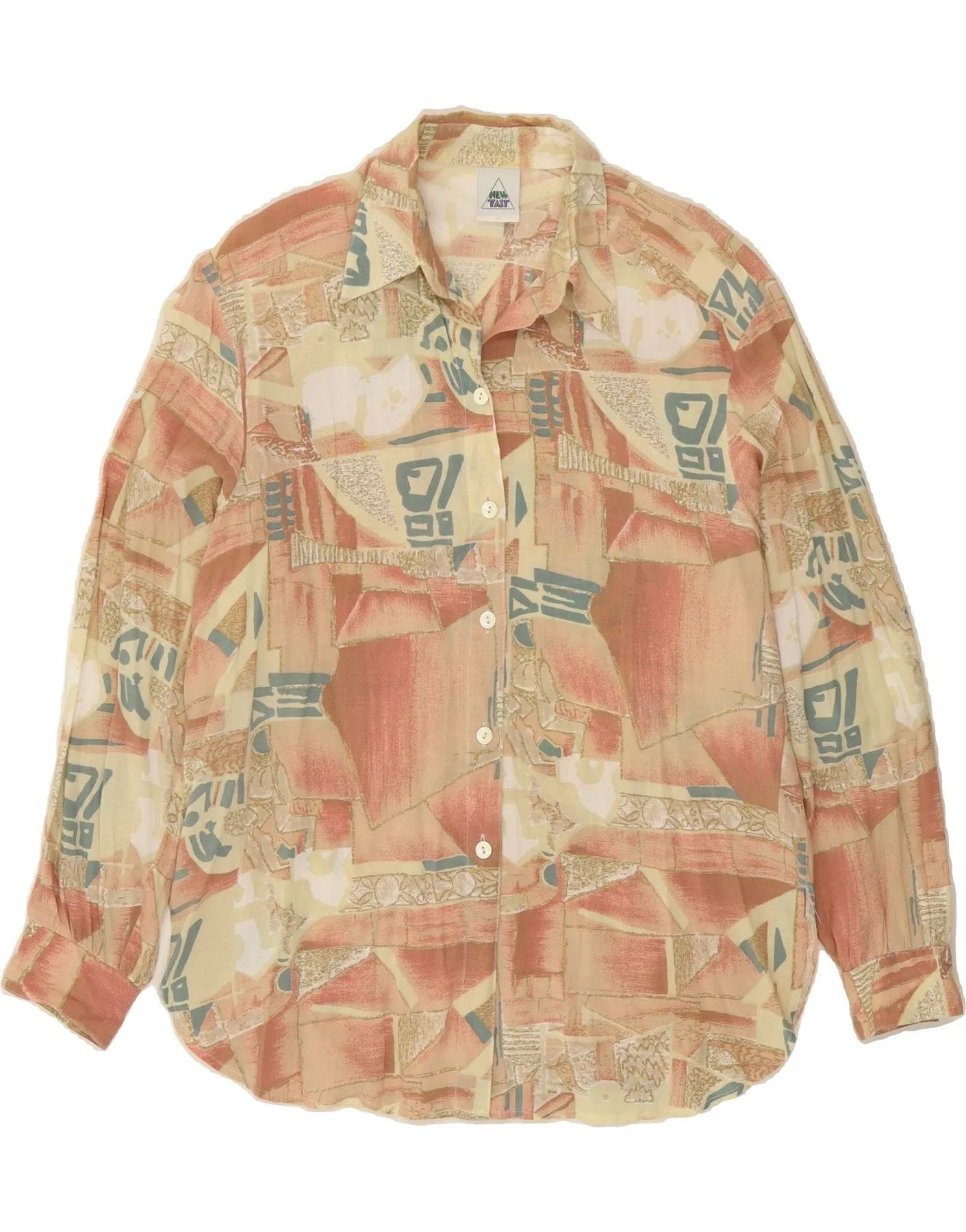 NEW FAST Womens Shirt EU 44 XL Multicoloured Patchwork Viscose Boho chic Neutral Toned Stitching