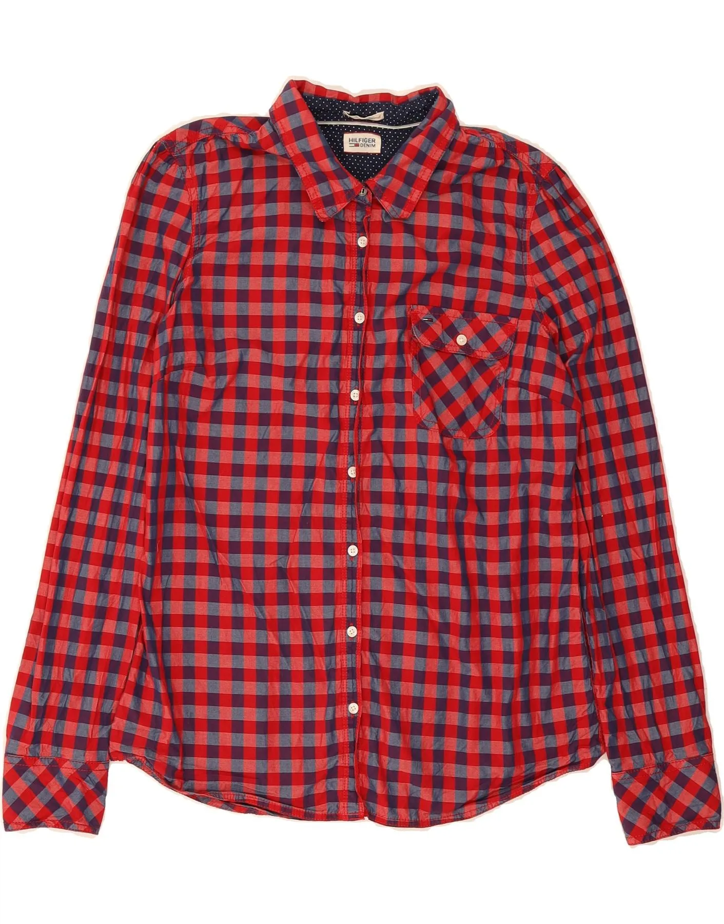 Relaxed Silhouette Ventilated Back Panel TOMMY HILFIGER Womens Shirt UK 16 Large Red Gingham Cotton