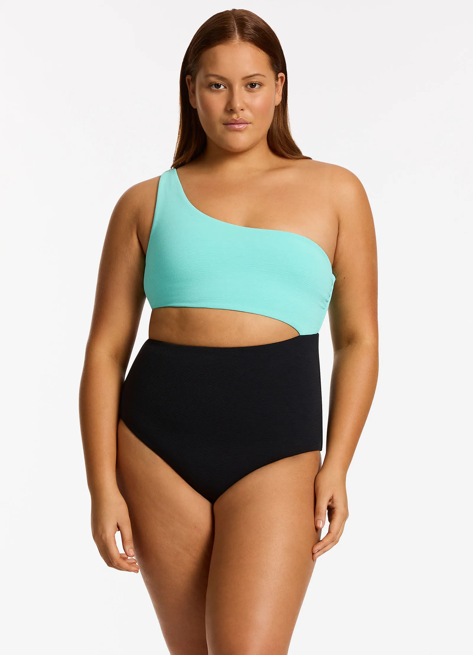 Versa Rib One Shoulder One Piece - Black / Dolce Pool Fashion Reinforced Strap Anchors