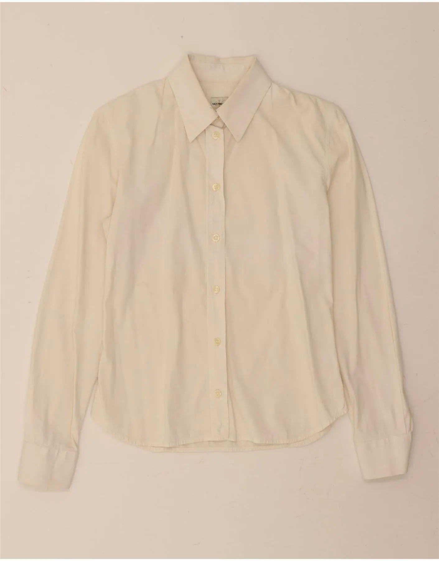 CALVIN KLEIN JEANS Womens Shirt UK 10 Small Off White Cotton Sustainable fashion Exclusive Collection