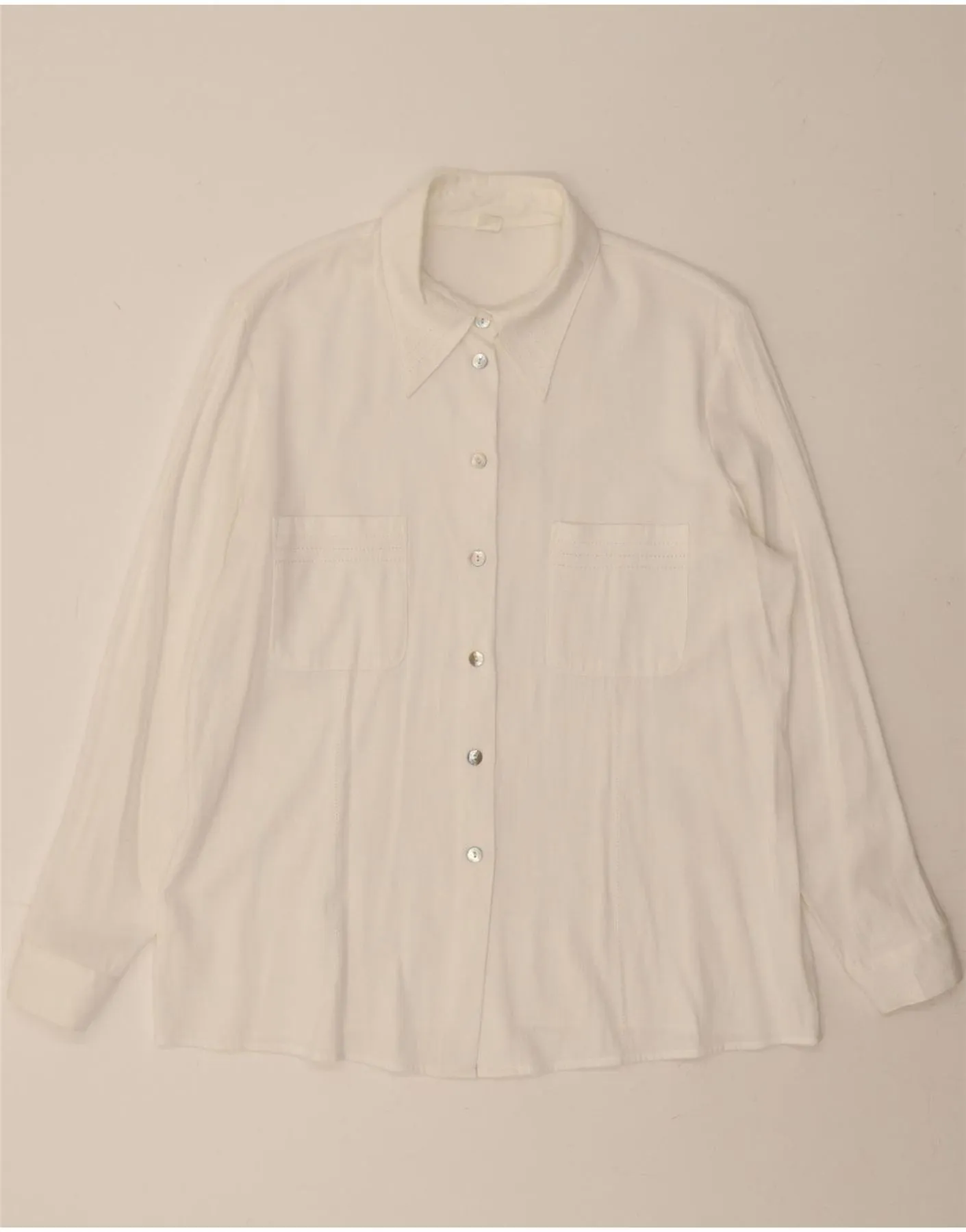 VINTAGE Womens Shirt Blouse UK 18 XL White Polyester Vibrant Colors