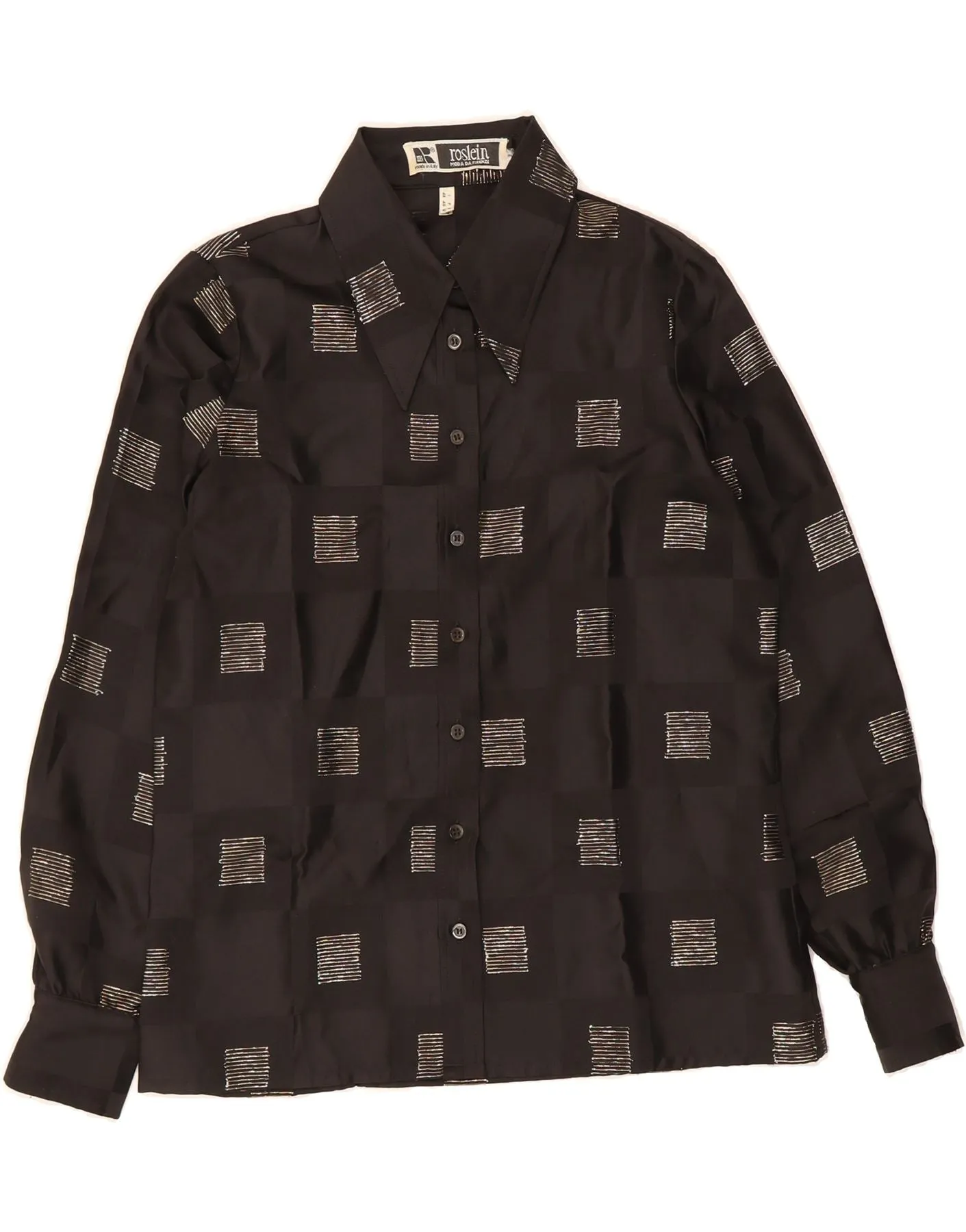 Winter Collection VINTAGE Womens Shirt Blouse IT 44 Medium Black Geometric