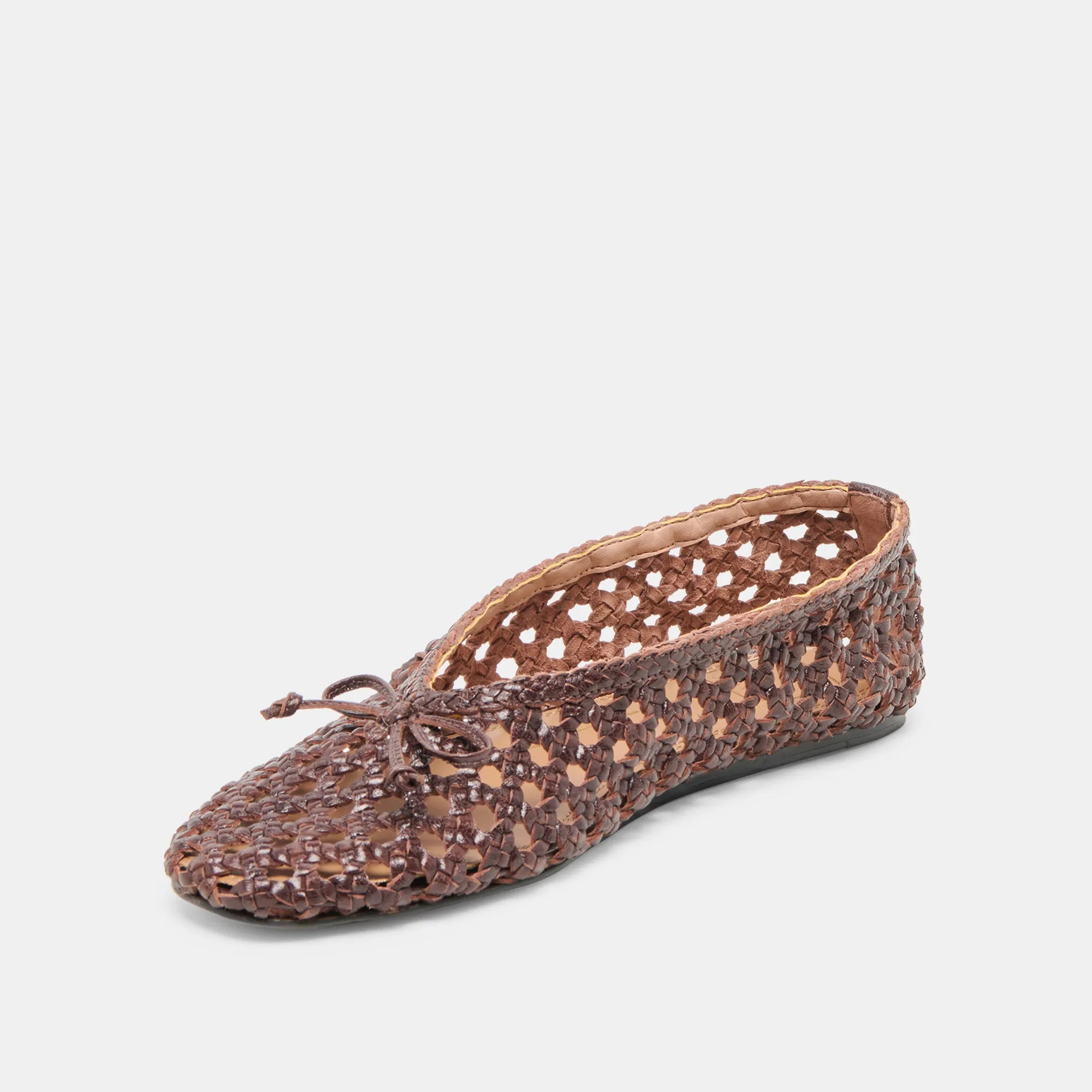 EDDA BALLET FLATS BROWN WOVEN LEATHER Odor Resistant Trendy Sole