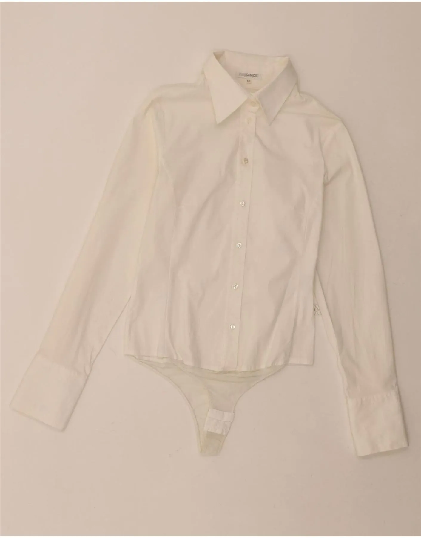 NARACAMICIE Womens Shirt Bodysuit UK 10 Small White Cotton Edgy Design