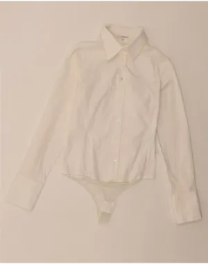 NARACAMICIE Womens Shirt Bodysuit UK 10 Small White Cotton Edgy Design