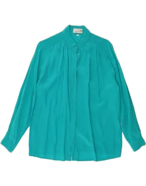 PETER HAHN Womens Shirt Blouse EU 42 Large Turquoise Silk slim cut wrinkle free