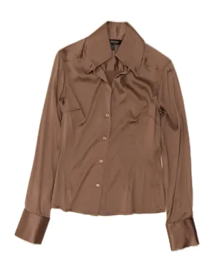Striped style Formal Elegance SPORTSTAFF Womens Shirt Blouse UK 10 Small Brown Silk