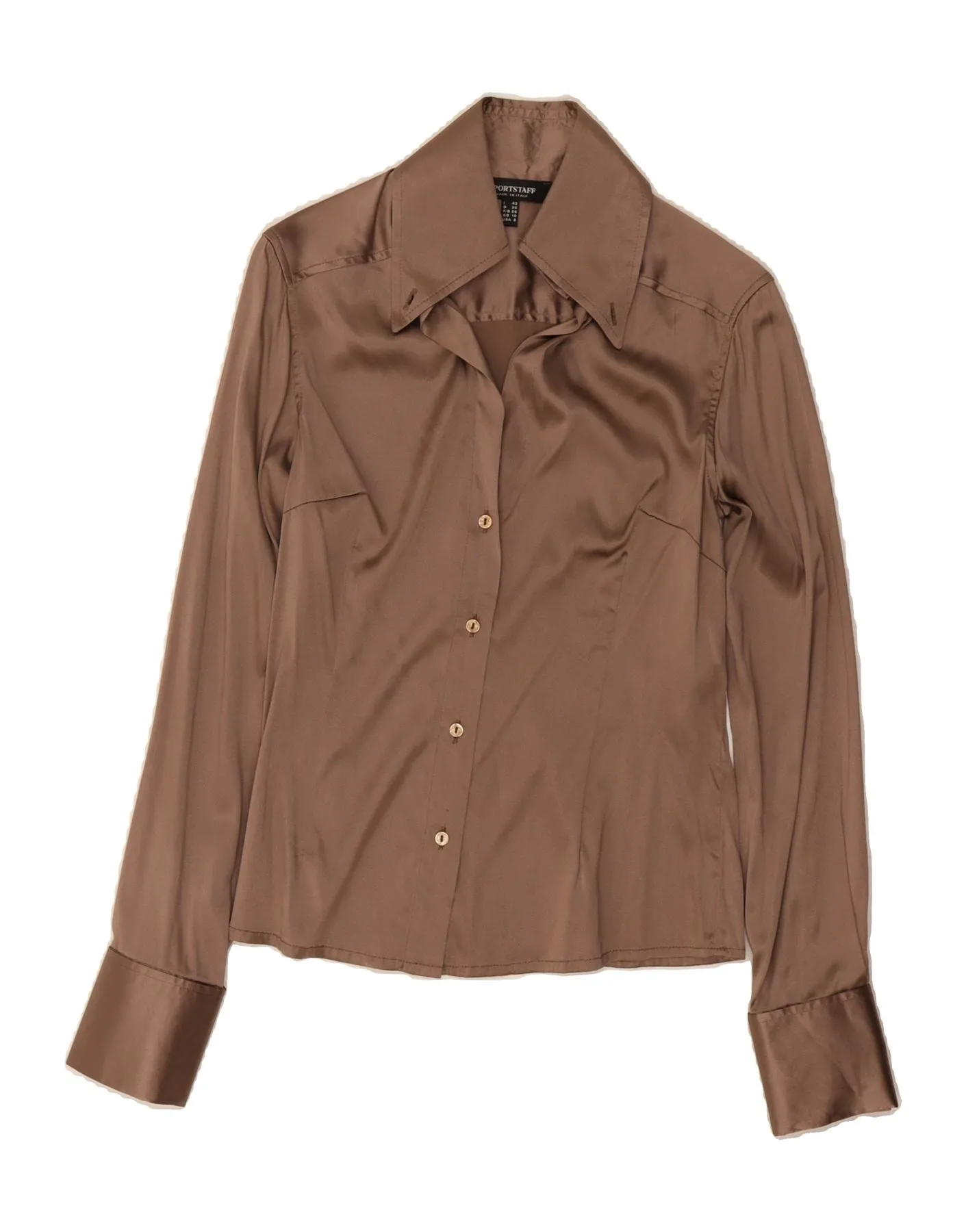 Striped style Formal Elegance SPORTSTAFF Womens Shirt Blouse UK 10 Small Brown Silk