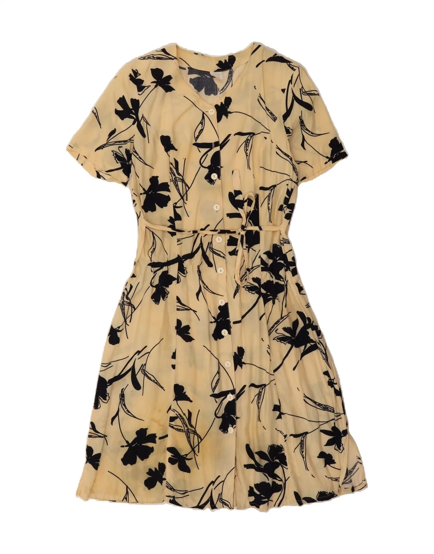 Versatile Layering Piece VINTAGE Womens Shirt Dress UK 12 Medium  Beige Floral