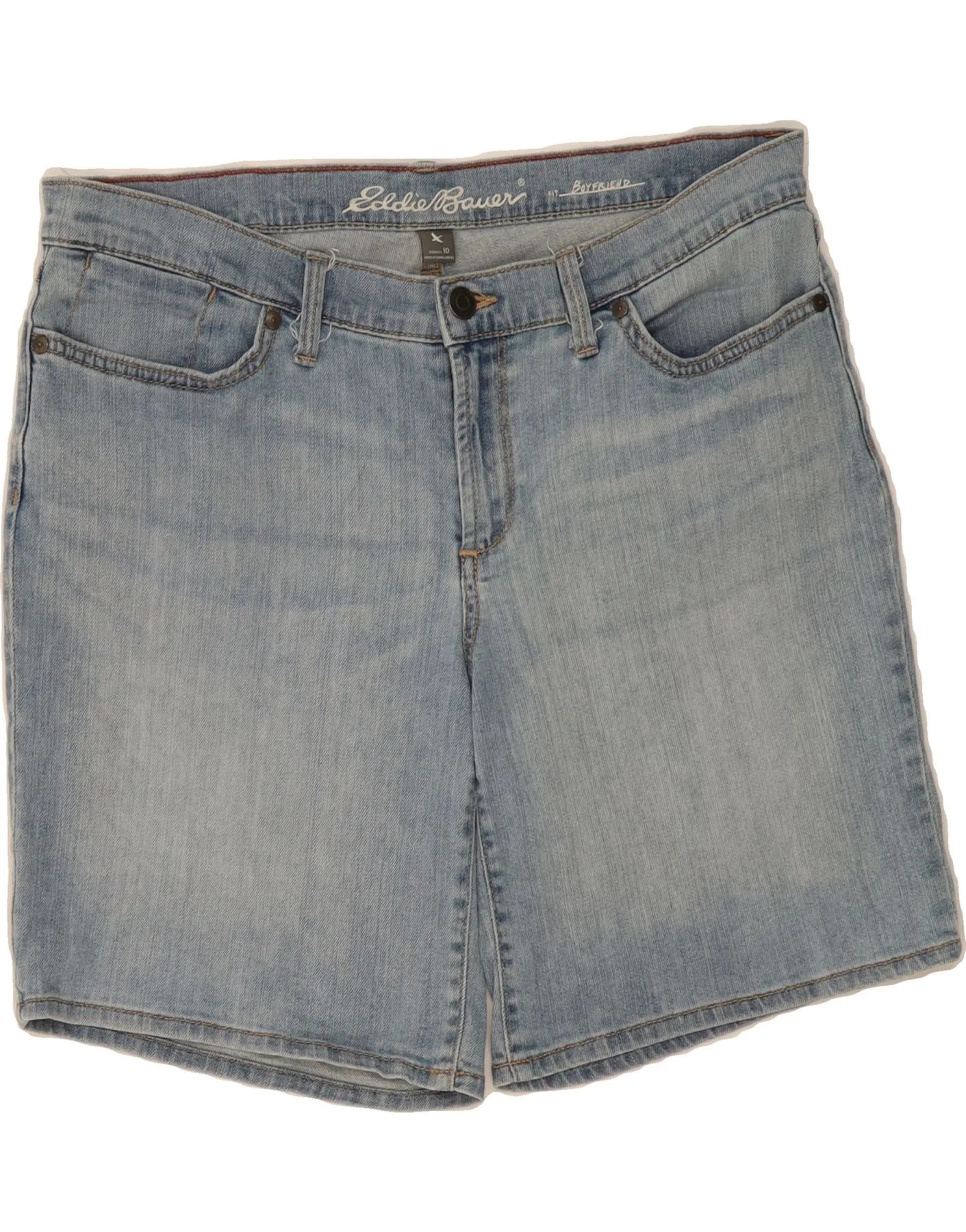 EDDIE BAUER Womens Boyfriend Denim Shorts US 10 Large W34 Blue Cotton Trendy Look Non Restrictive Armhole