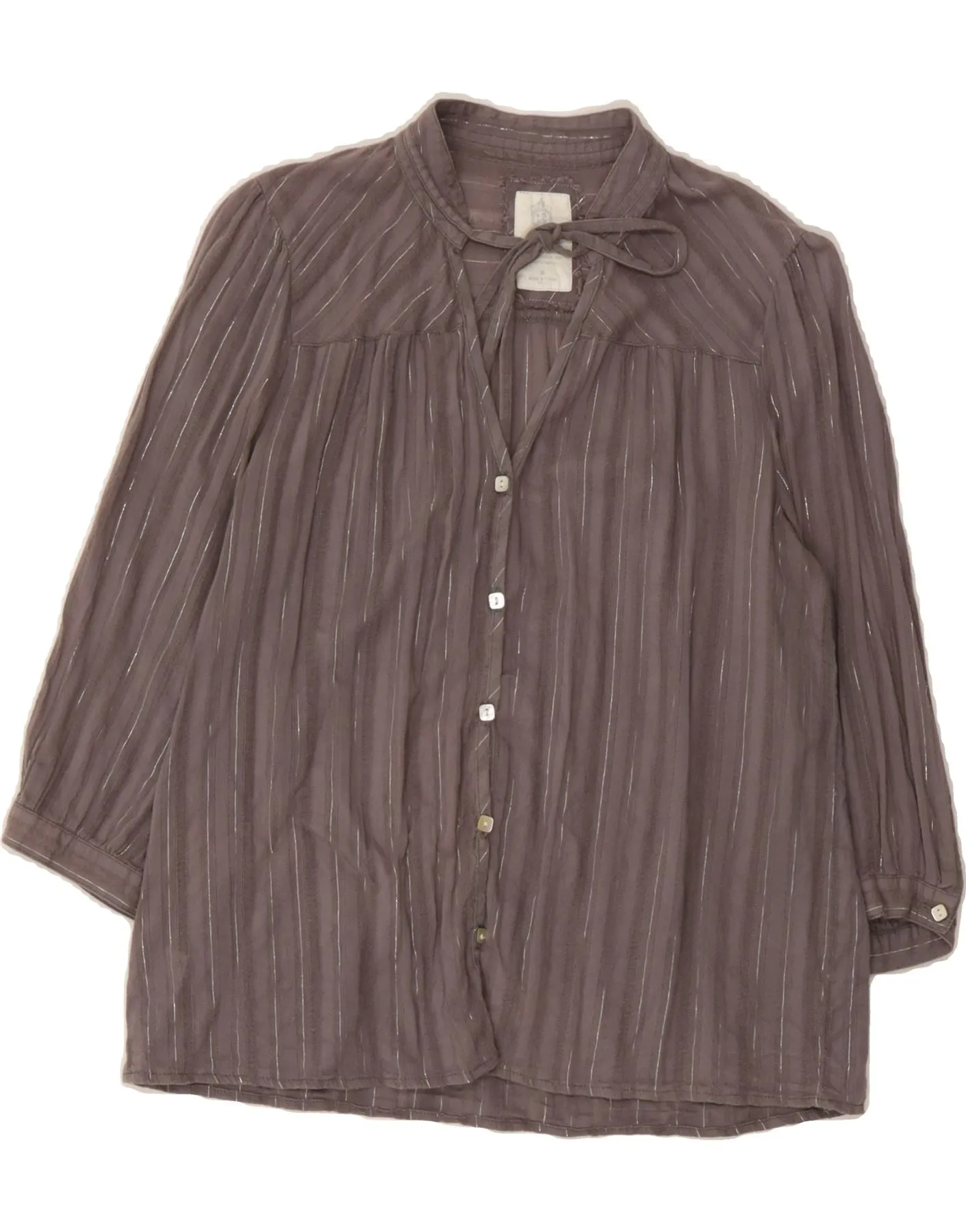 LEVI'S Womens Shirt Blouse UK 14 Medium Grey Striped Cotton Ventilated Back Panel