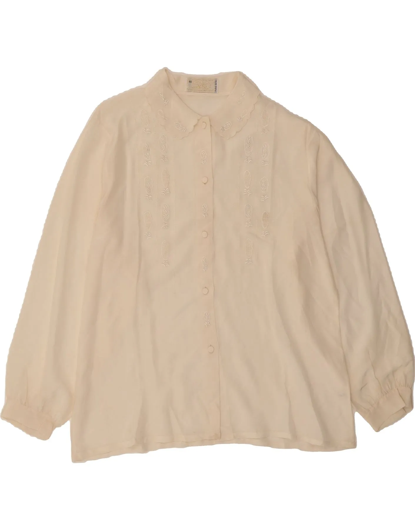 VINTAGE Womens Shirt Blouse IT 50 XL Off White Floral Silk Teen Fashion Breathable fabric