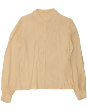 Moisture Wicking Material Subtle Print VINTAGE Womens Shirt Blouse UK 14 Medium Off White Floral Silk