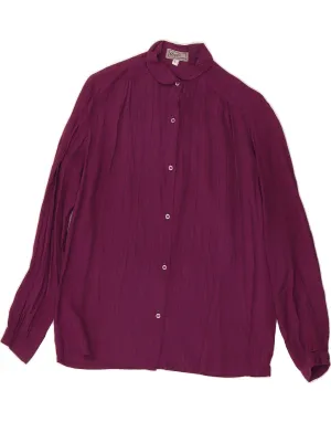 VINTAGE Womens Shirt Blouse UK 16 Large Purple Striped Viscose Smooth Seam Finish