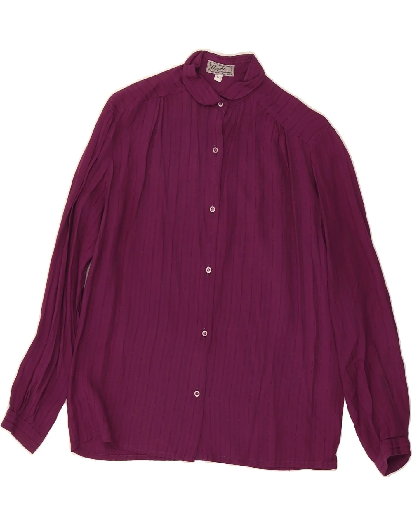 VINTAGE Womens Shirt Blouse UK 16 Large Purple Striped Viscose Smooth Seam Finish