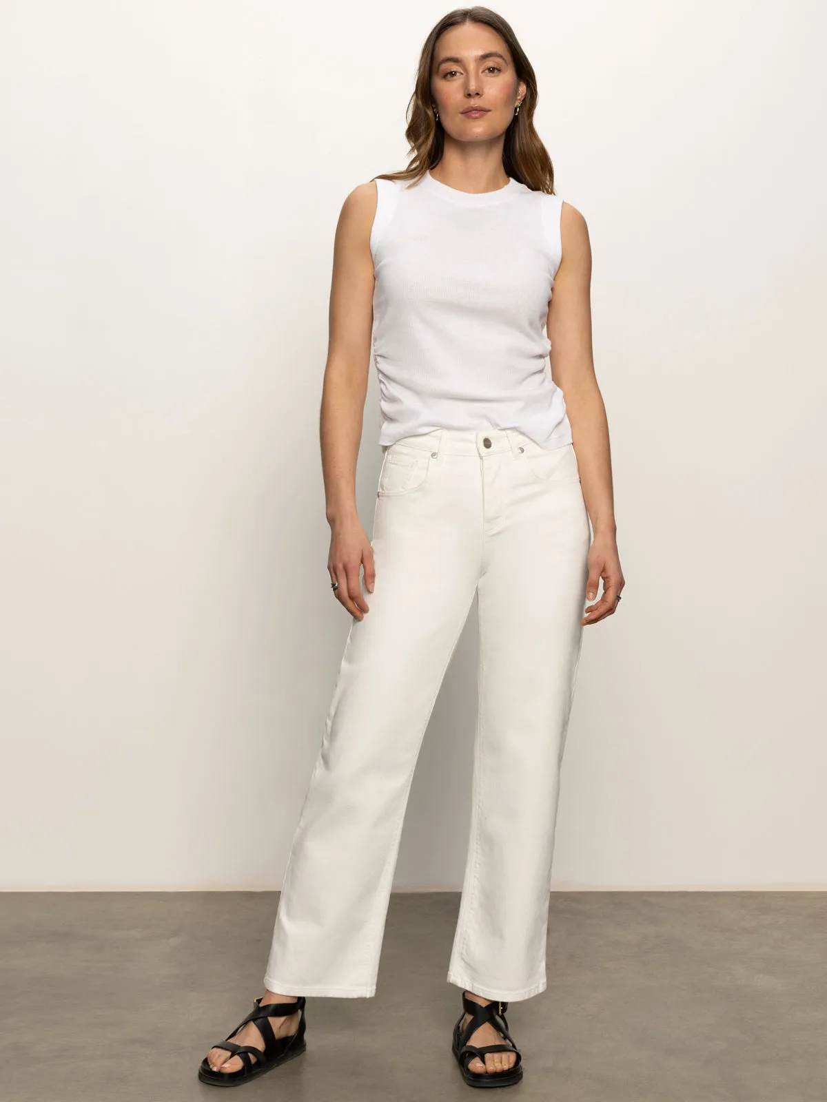 Soleil 90's Straight High Rise Jeans White Breathable mesh lining Durable Twill