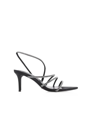ELOWEN - BLACK SATIN-DIAMANTE Classic White Heels Minimalist