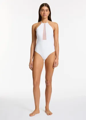 Ultra Flat Lock Stitching Jetset Lure High Neck One Piece - White