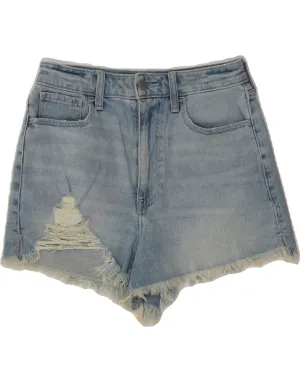 HOLLISTER Womens Mom Distressed Denim Hot Pants W26 Small Blue Cotton Trendy Pattern Trendy Vibes