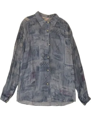 Wardrobe Must-Have Hiking Gear VINTAGE Womens Shirt Blouse UK 16 Large Blue Patchwork Viscose