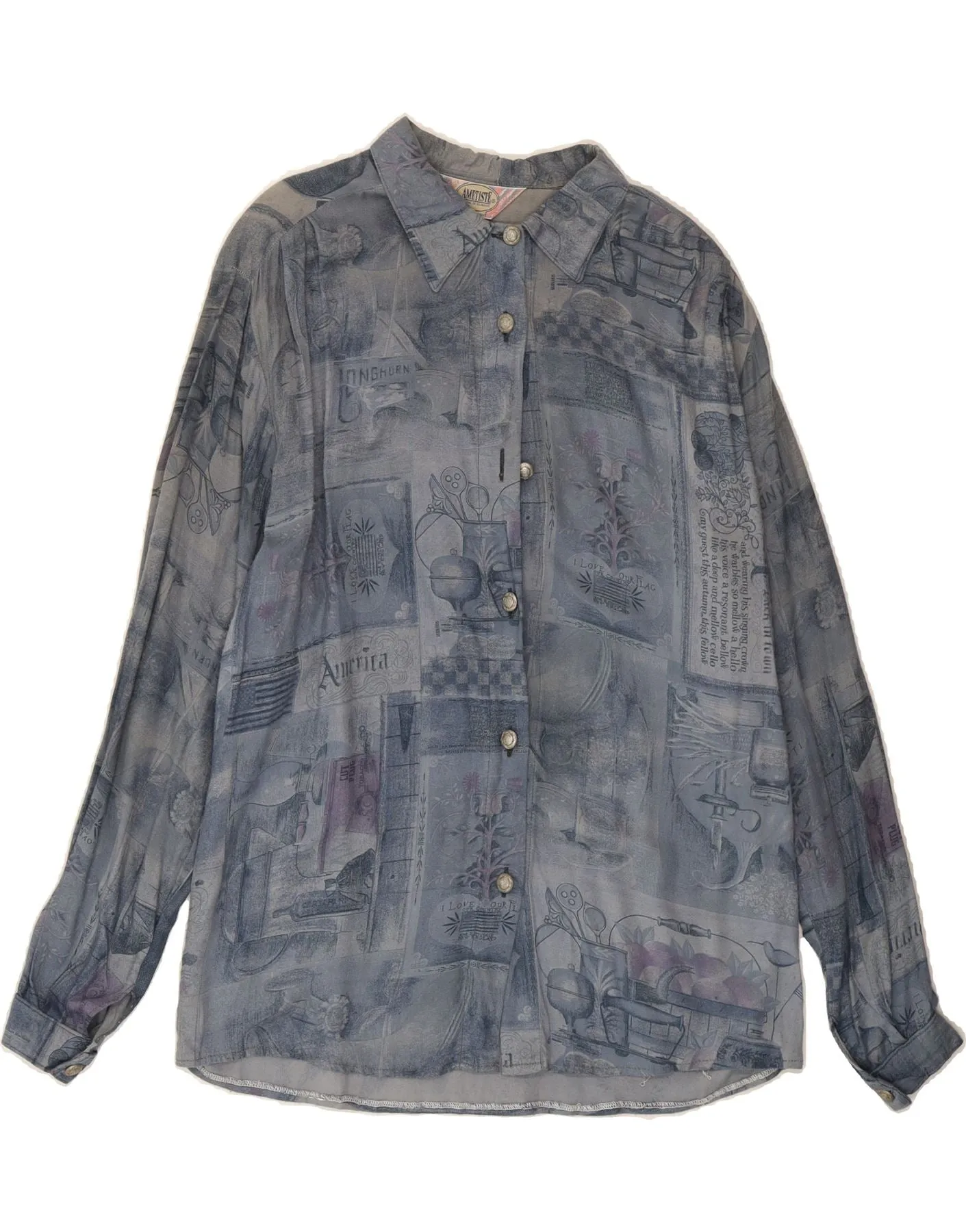 Wardrobe Must-Have Hiking Gear VINTAGE Womens Shirt Blouse UK 16 Large Blue Patchwork Viscose