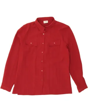VINTAGE Womens Shirt Blouse UK 16 Large  Red Polyester Mix-And-Match Pre Shrunk Cotton Blend