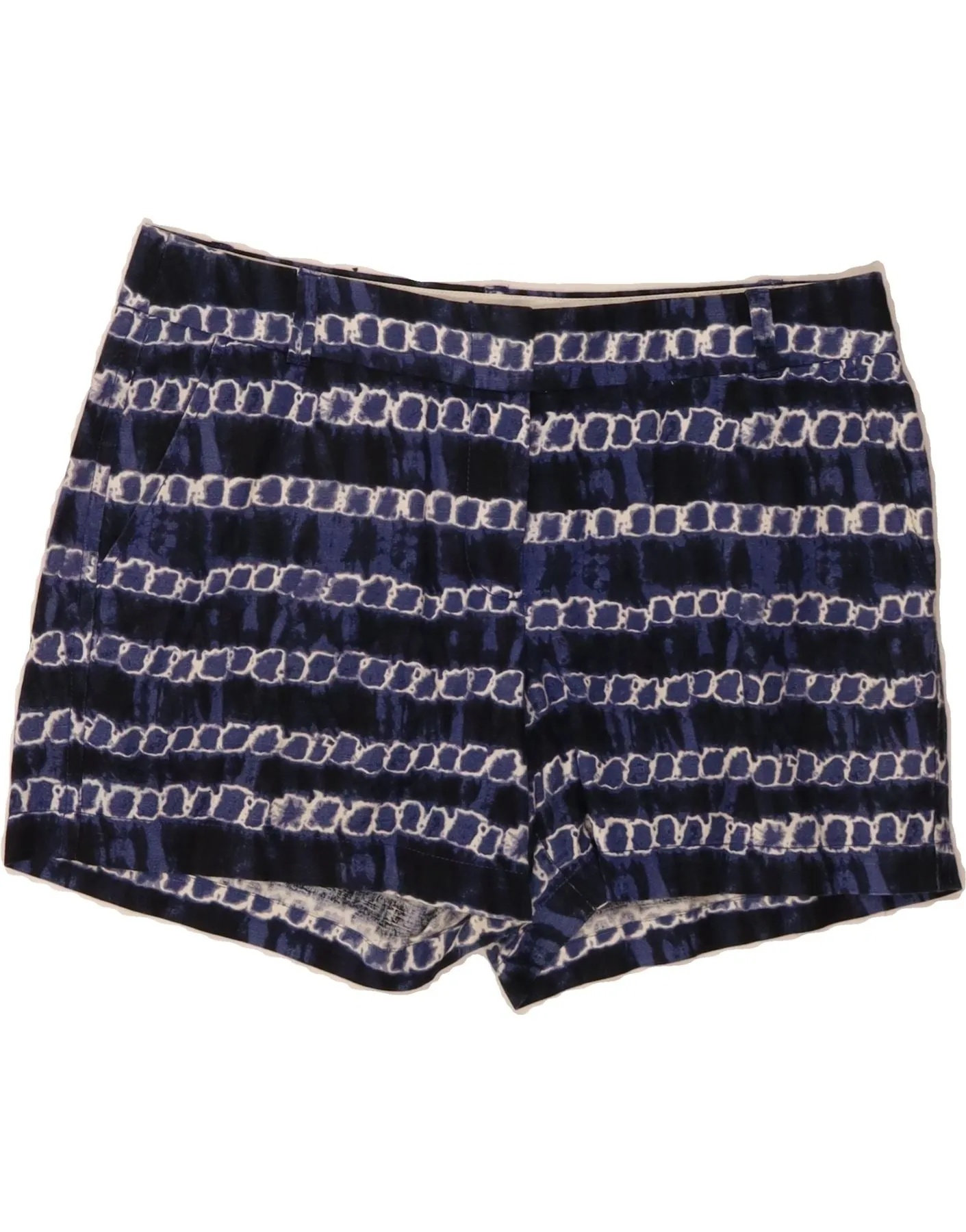 J. CREW Womens Hot Pants US 10 Large W34 Navy Blue Geometric Linen Effortless Comfort Statement Maker