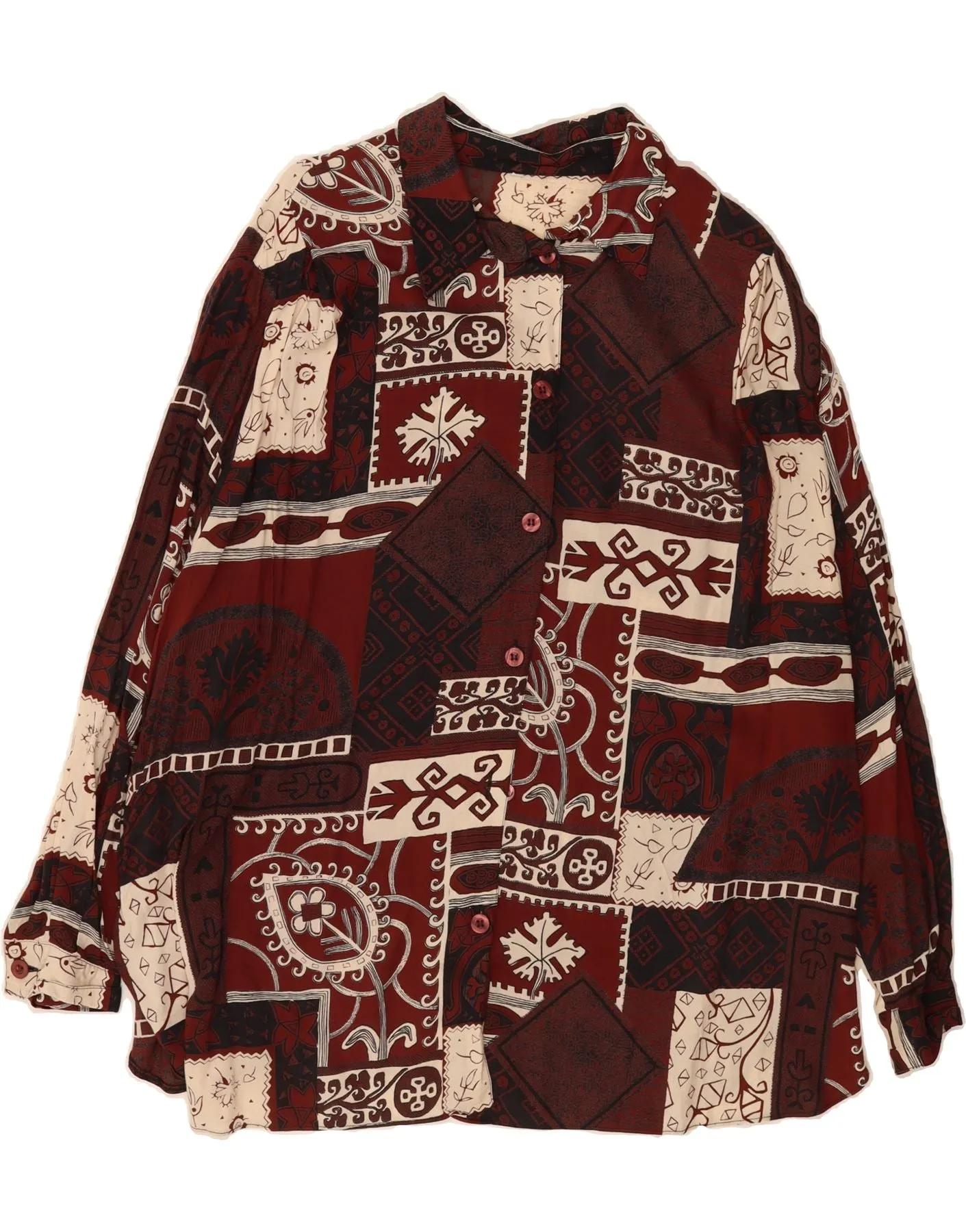 Lightweight Feel VINTAGE Womens Shirt Blouse UK 18 XL Maroon Patchwork