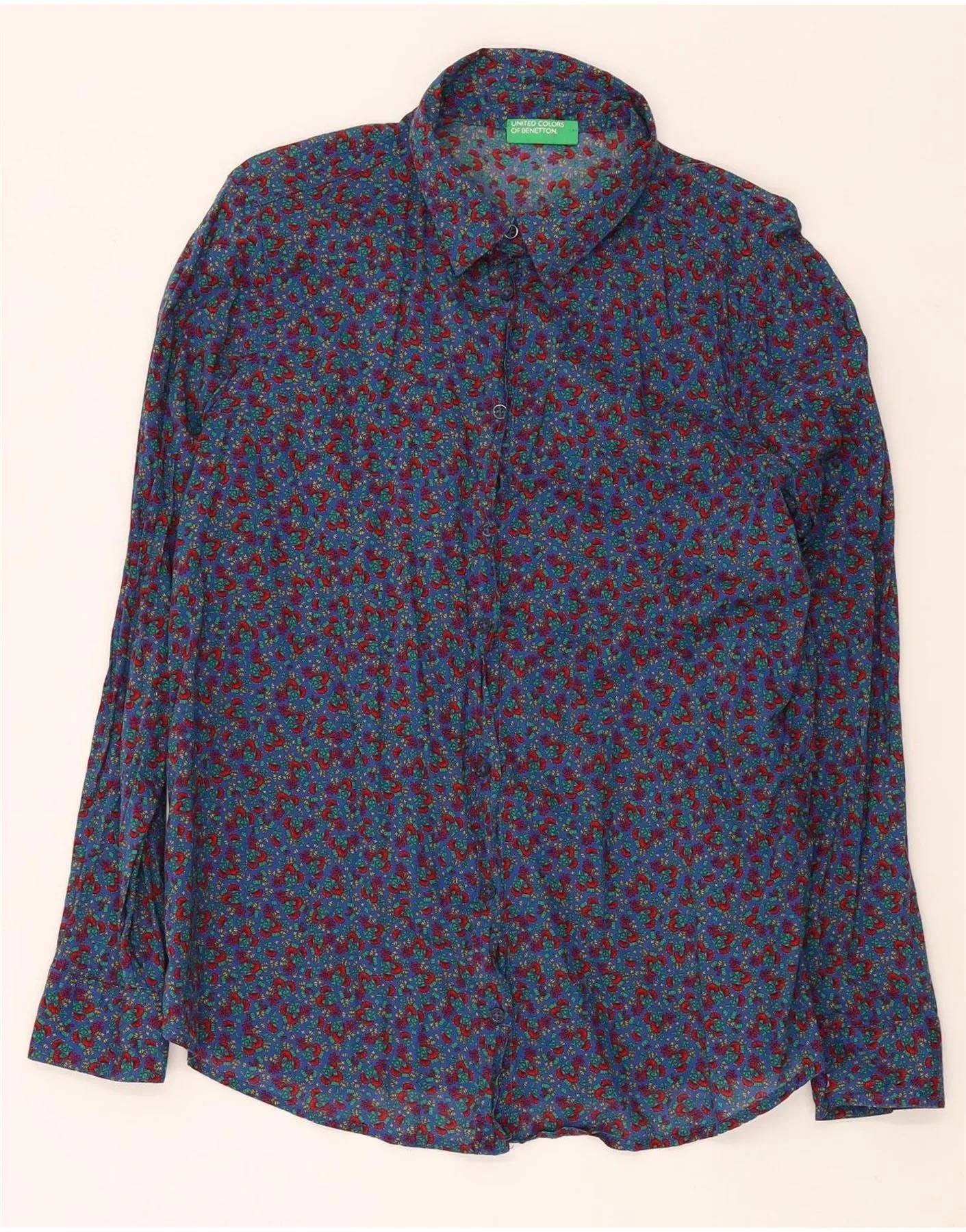 Cruise Collection BENETTON Womens Shirt UK 14 Medium Blue Floral Cotton