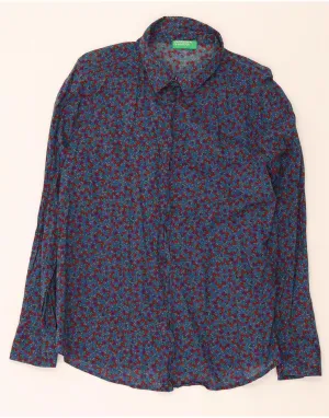 Cruise Collection BENETTON Womens Shirt UK 14 Medium Blue Floral Cotton