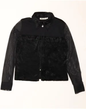 Smooth Cotton Blend Embellished Neckline ENARA CAMICECE Womens Shirt Blouse UK 14 Medium Black Colourblock