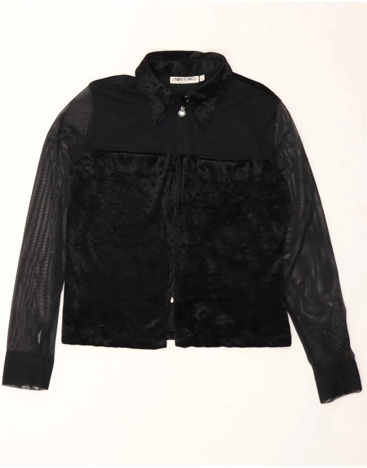 Smooth Cotton Blend Embellished Neckline ENARA CAMICECE Womens Shirt Blouse UK 14 Medium Black Colourblock