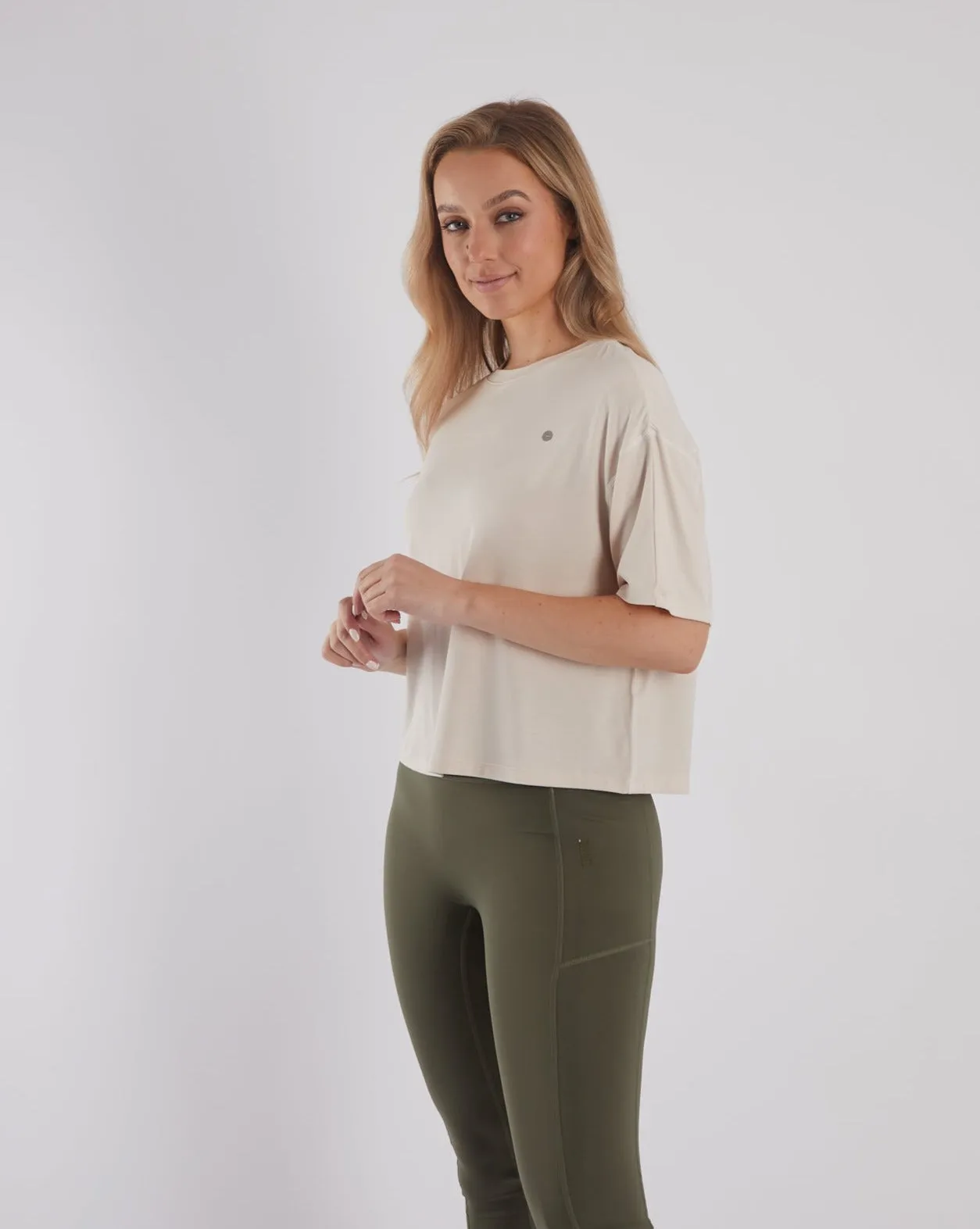 Evie Tee Birch White UPF Rated Fabric Wide Neck Opening