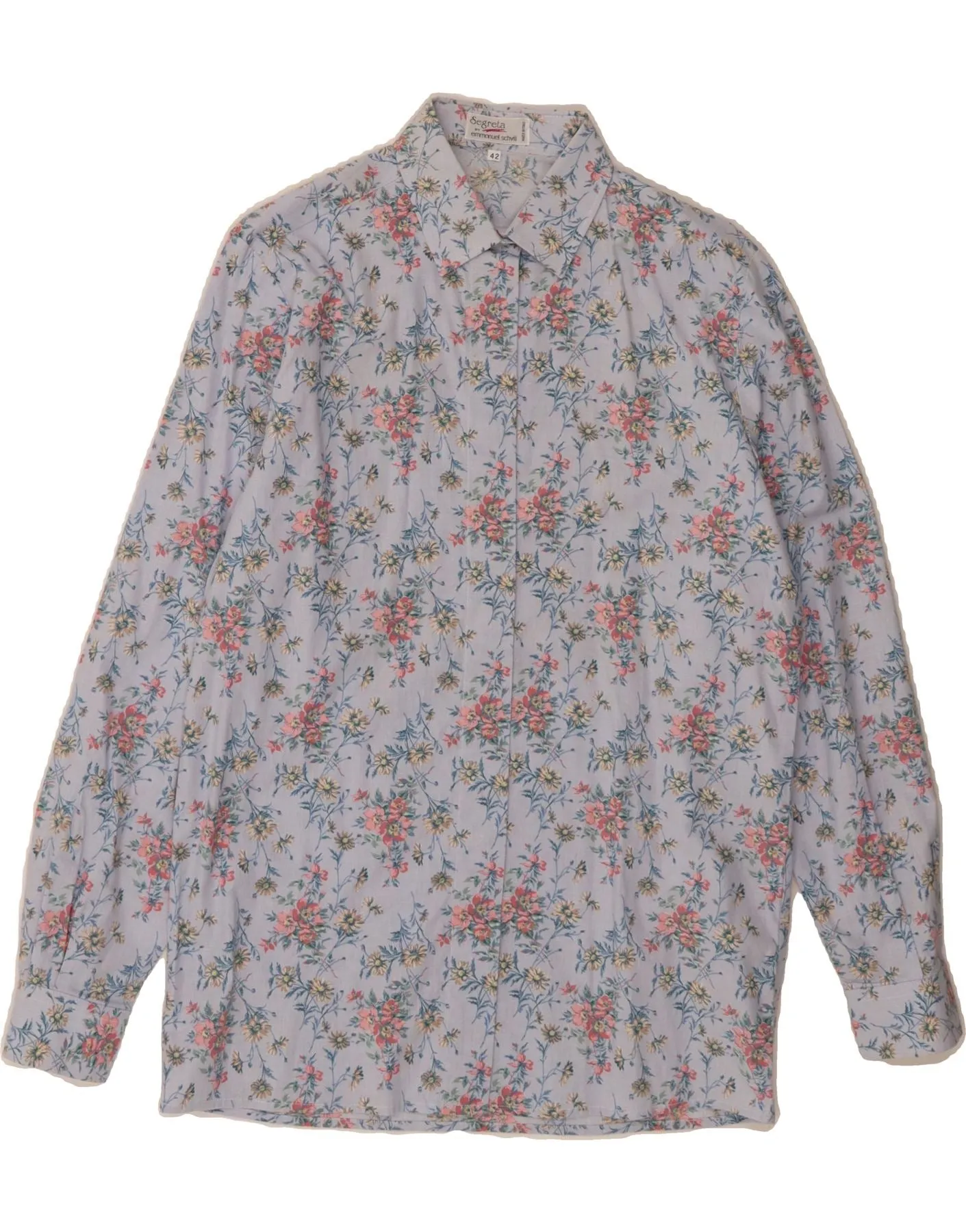 Thermal regulation Seamless Shoulder EMMANUEL SHVILI Womens Shirt Dress IT 42 Medium Blue Floral Cotton