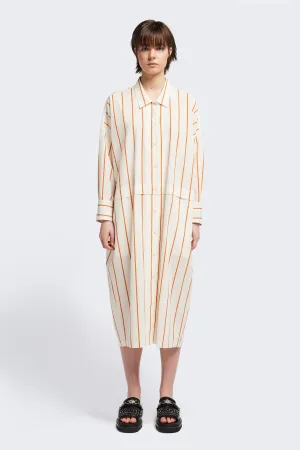 Sundown Shirt Dress Burnt Orange Stripe Work Friendly Classic Fit